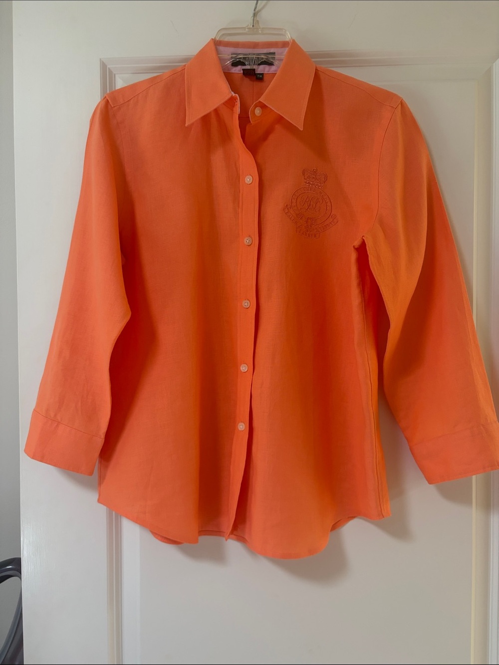 Ralph Lauren Orange Linen Shirt with Embroidered Crest